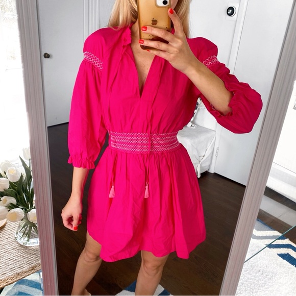 💞 ZARA PINK TASSEL PUFF LONG SLEEVE EMBROIDERED DETAIL MINI DRESS! - Picture 2 of 16